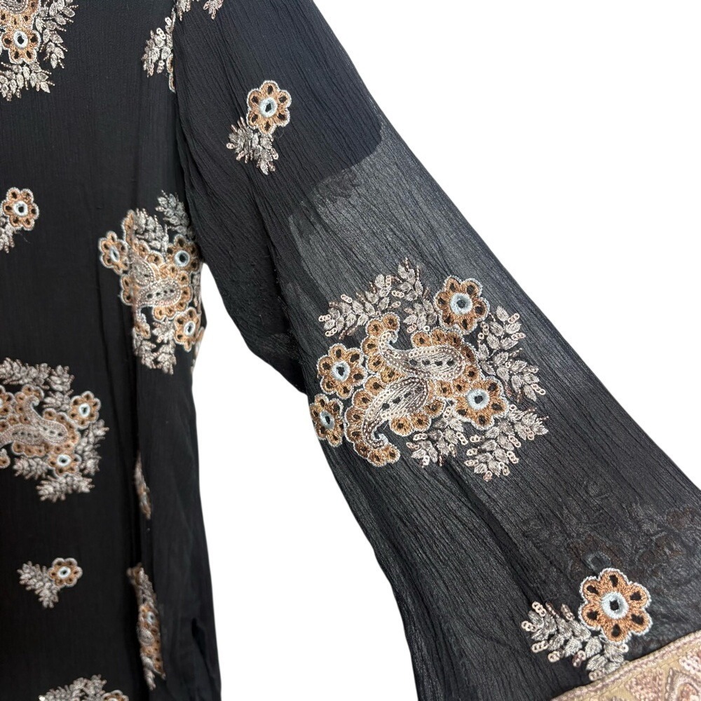 Black Embroidered Mirror Tunic Dress Boho Indie Festival Ethnic - Picture 7 of 8